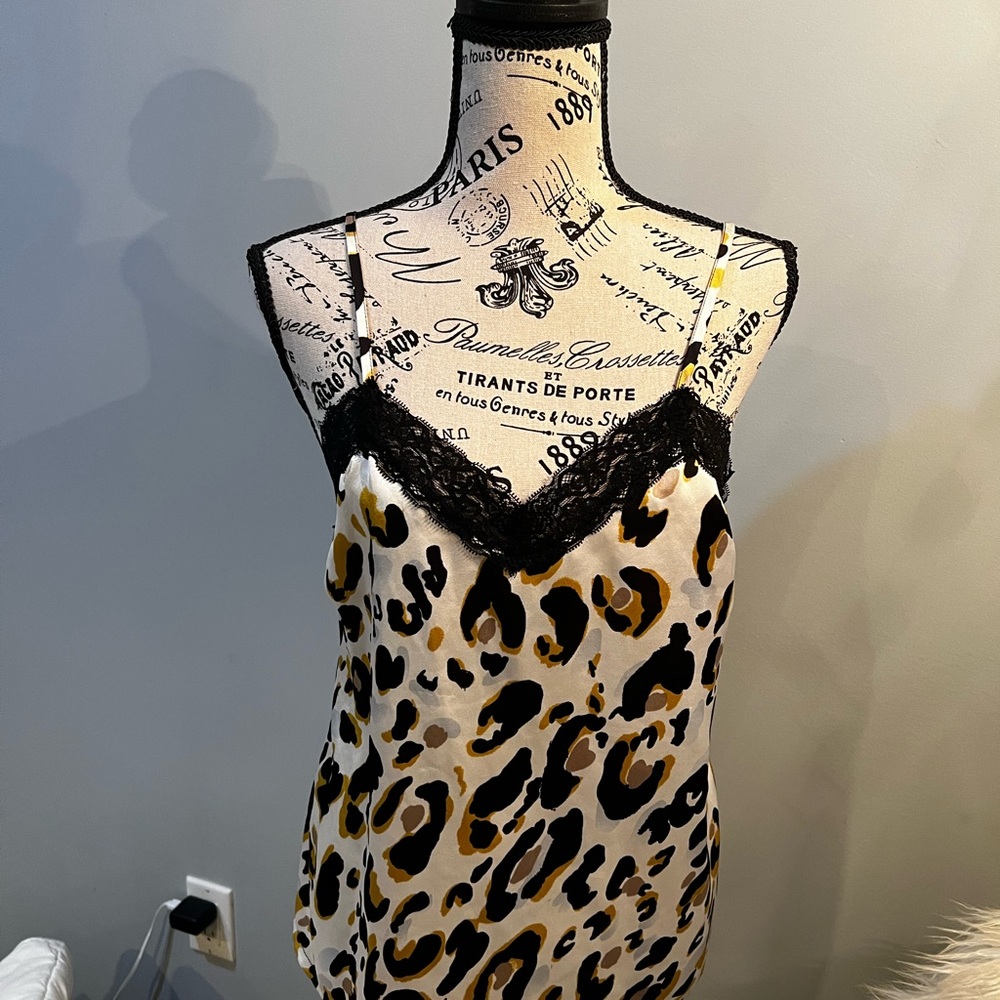 Leopard Print Camisole with Black Lace Trim